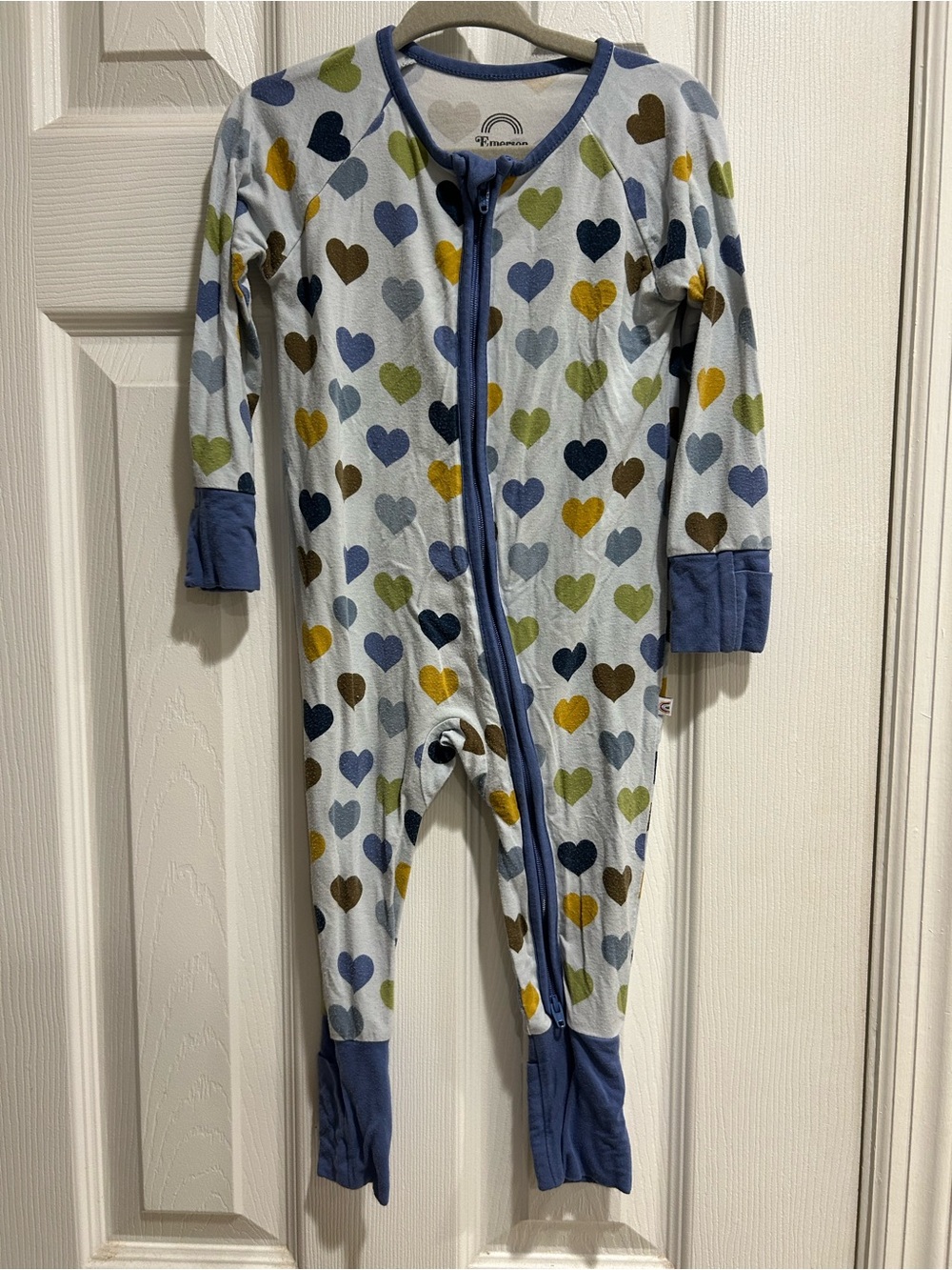 Emerson & Friends Blue Heart-Print Zipper Footie Pajamas